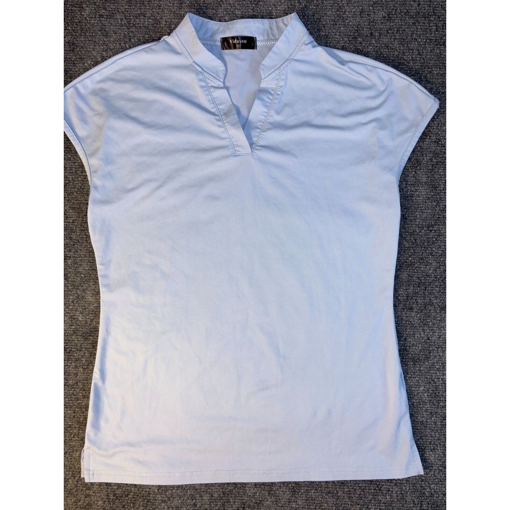 Vidusou Shirt Women's XS White Sleeveless Ban Collar V Neck Slit Regular Outdoor